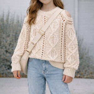 ZARA Girls Cable Knit Sweater Size 6-7 (120) Cream Chunky Knit Cozy Fall Winter